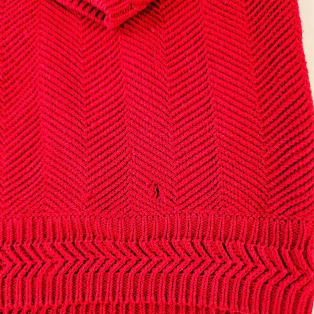 Chaps Ralph Lauren Sweater Size M Red Herringbone Hand Framed Vintage